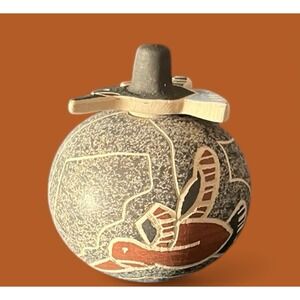 Mata Ortiz Pottery Gabriela Corona Hummingbird Miniature Seed Pot Lid Mexican